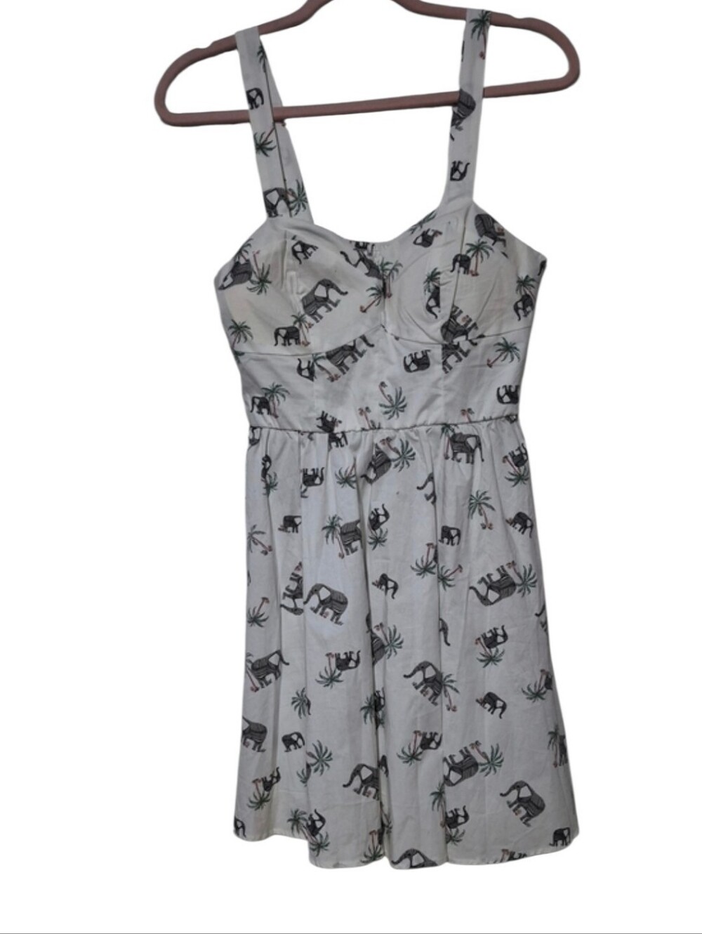 NWT Bailey Blue Size Medium Elephant Palm Tree Print Sundress Sweetheart Neck